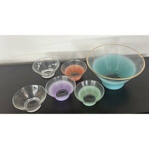VTG Blendo West Virginia Glass 6 Piece Bowl Set Frosted Large Bowl & 5 Small MCM
